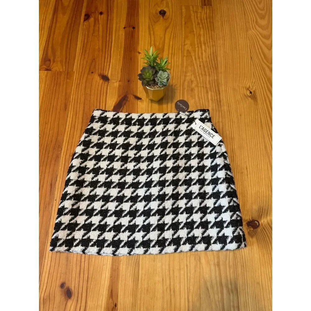 L'agence Marseille Mini Skirt Ecru/Black/Gold Houndstooth Women's Size 8 NWT